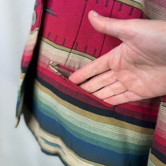 Vintage Express blazer southwestern stripes blue red made in USA size 7/8 - Picture 6 of 10